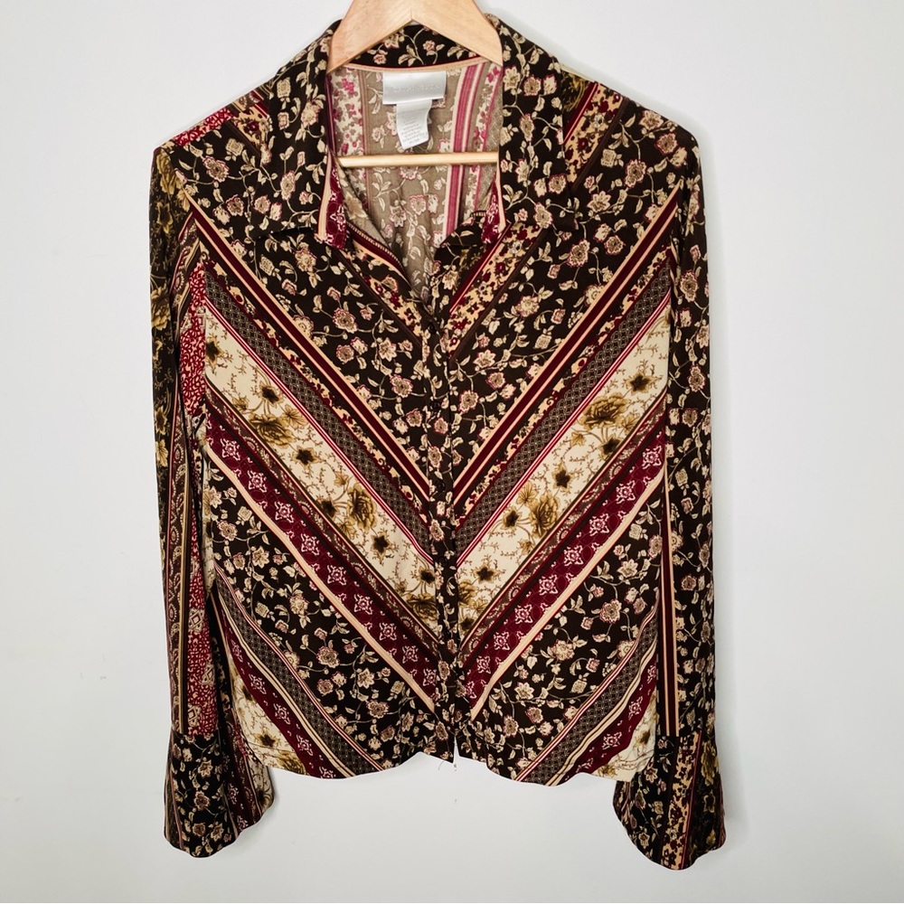 VINTAGE | Bohemian Bell Sleeve Elastic Button Down Blouse Shirt Top